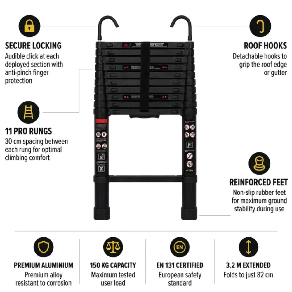 Telescopic Ladder 3,2m Black — photo 2