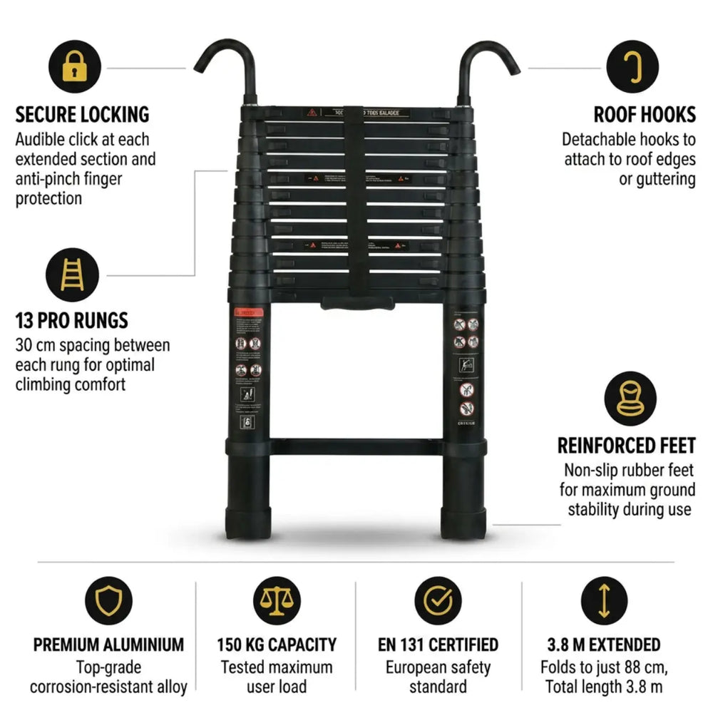 Telescopic Ladder 3,8m Black — photo 2