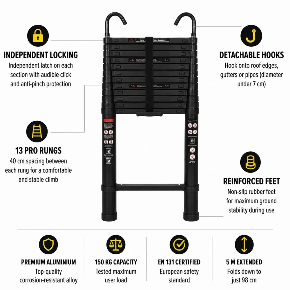 Telescopic Ladder 5m Black — photo 2
