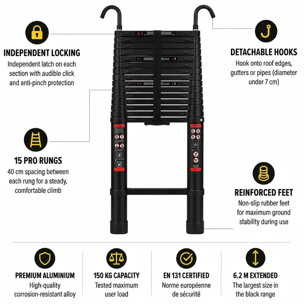 Telescopic Ladder 6,2m Black — photo 2